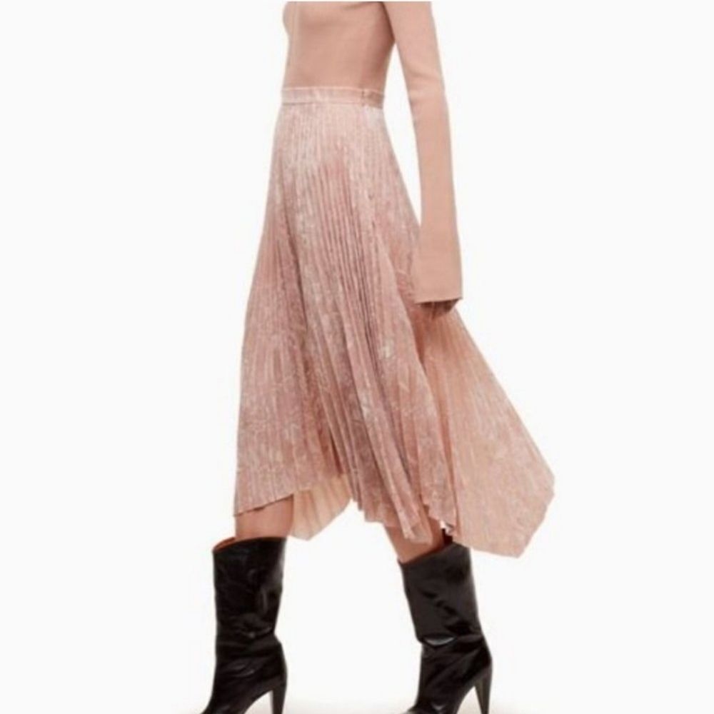 Le Fou Wilfred‎ Blush Santel Velvet High Waist Handkerchief Hem Midi Skirt 2 - Picture 2 of 2